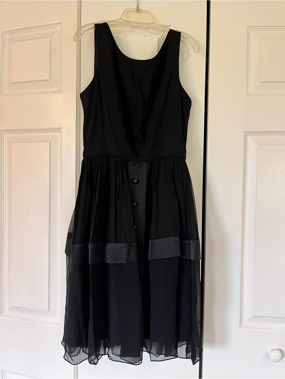 Milly Black Silk Sleeveless Midi Dress with Sheer Skirt